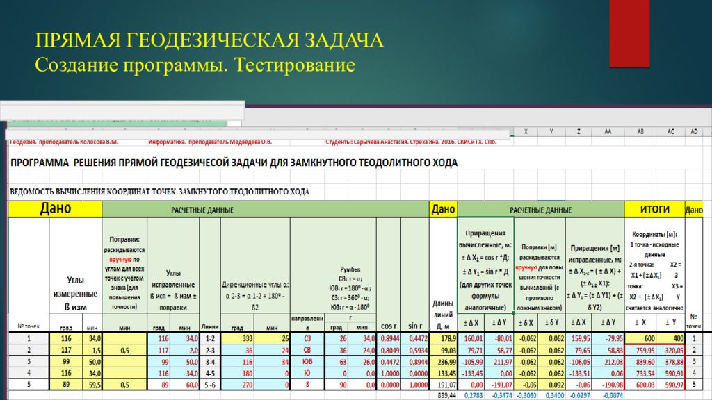 Прямая геодезическая задача. Обратная геодезическая задача в excel. Тест по геодезическим задачам. Таблица Кравченко прямая геодезическая.