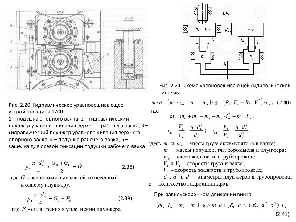 Гидро - и пневмопривод металлургических машин Рис. 2.20. Гидравлическое уравновешивающее устройство стана 1700: 1 – подушка опорного валка; 2 – гидравлический плунжер уравновешивания верхнего рабочего
