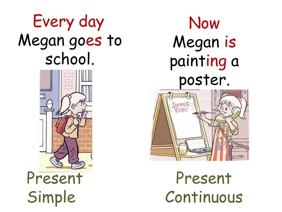 I go to School every Day. "Megan" "goes".