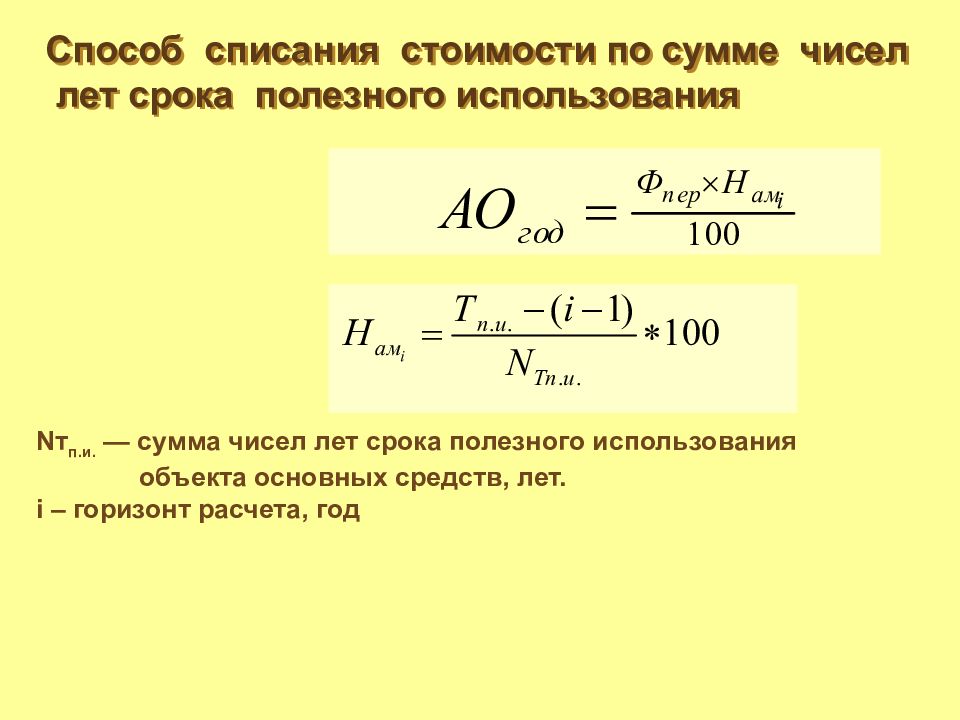 Метод линейного списания. Методы списания стоимости. Линейный способ списания амортизации. Способы расчета амортизационных отчислений. Способ списания стоимости по сумме чисел лет полезного использования.