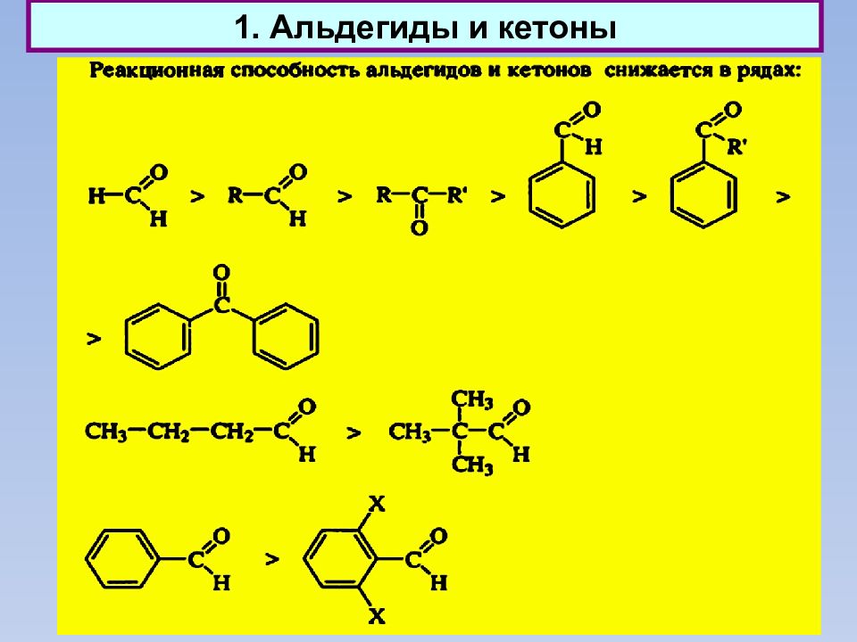 Кетоны 15. Карбонильные производные. Фталевый альдегид. Производные альдегидов и кетонов. Альдегид коричной кислоты.