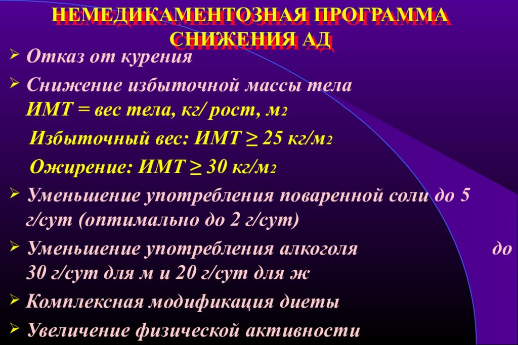 Программа сокращение. Оптимальная программа по снижению массы тела. Снижение избыточной массы тела. Немедикаментозное снижение артериального давления. Немедикаментозное снижение ад.