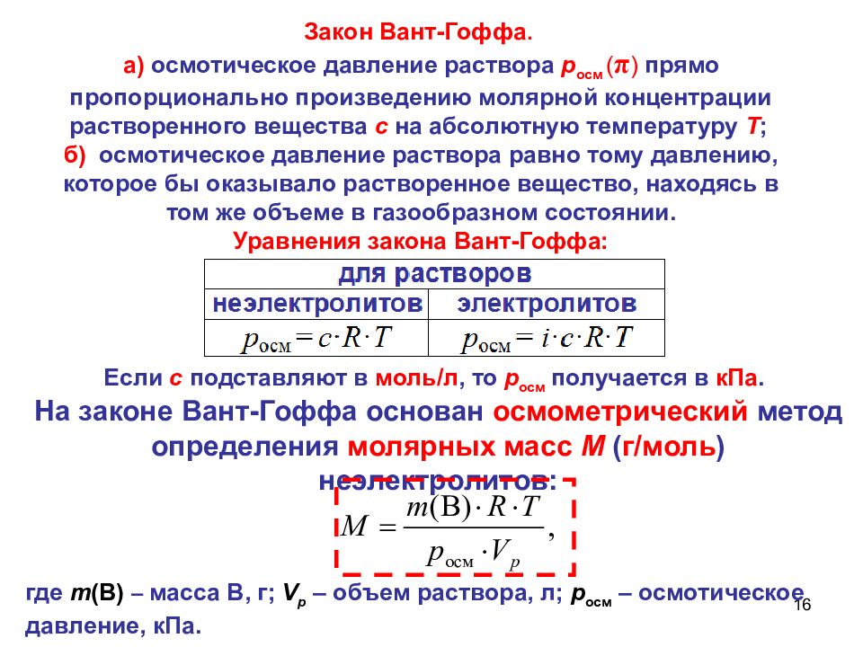 Давление изотонического раствора. Закон вант-Гоффа для осмотического давления растворов электролитов. Уравнение вант Гоффа для осмотического давления растворов. Уравнения вант-Гоффа для раствора. Уравнение вант Гоффа для коллоидных растворов.