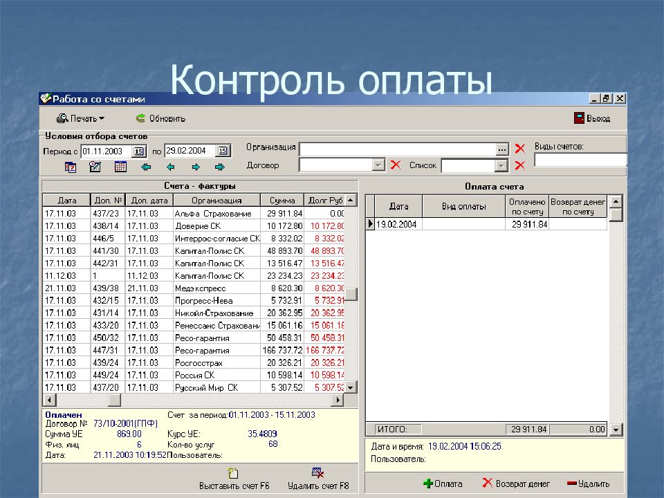 Контроль оплат. Контроль оплаты.