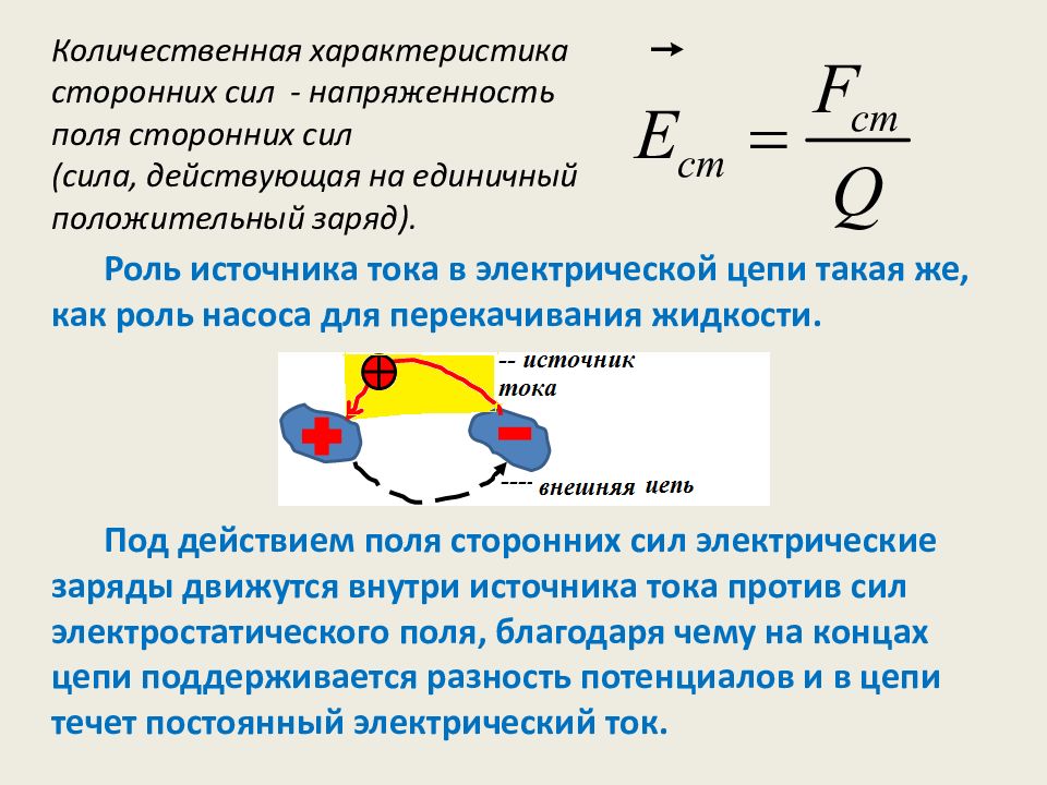Электрический ток сила тока источник тока. Сторонние силы. Электродвижущая сила источника тока. Сторонние силы в источнике тока. Сторонние силы ЭДС источника тока. К сторонним силам источника постоянного тока.