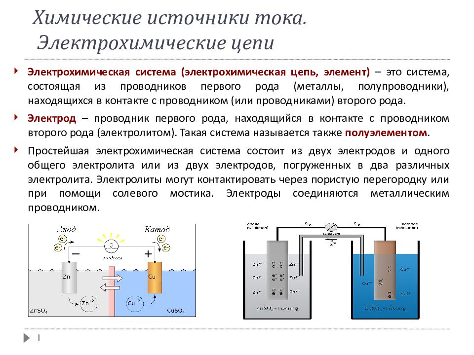 Свойства химических источников