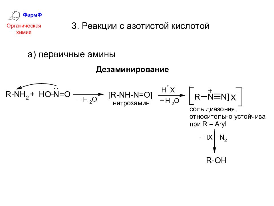 Первичные реакции. Реакция первичных Аминов с азотистой кислотой. Вторичные нитросоединения с азотистой кислотой. Первичные нитросоединения с азотистой кислотой.