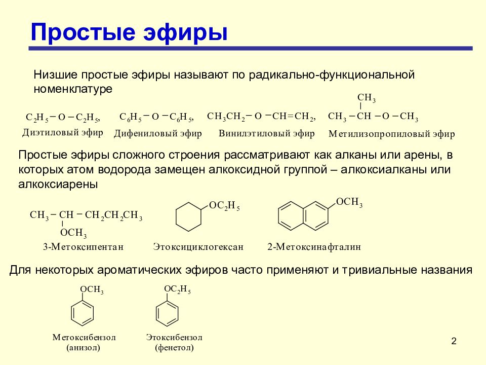 Простые эфиры 10 класс