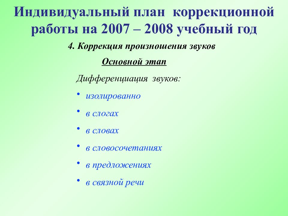 Индивидуальный план коррекционной работы с ребенком на учебный год