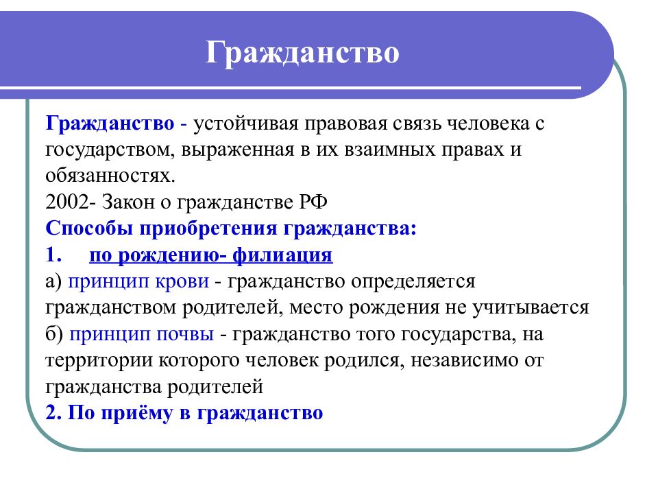 Гражданство рф обществознание презентация