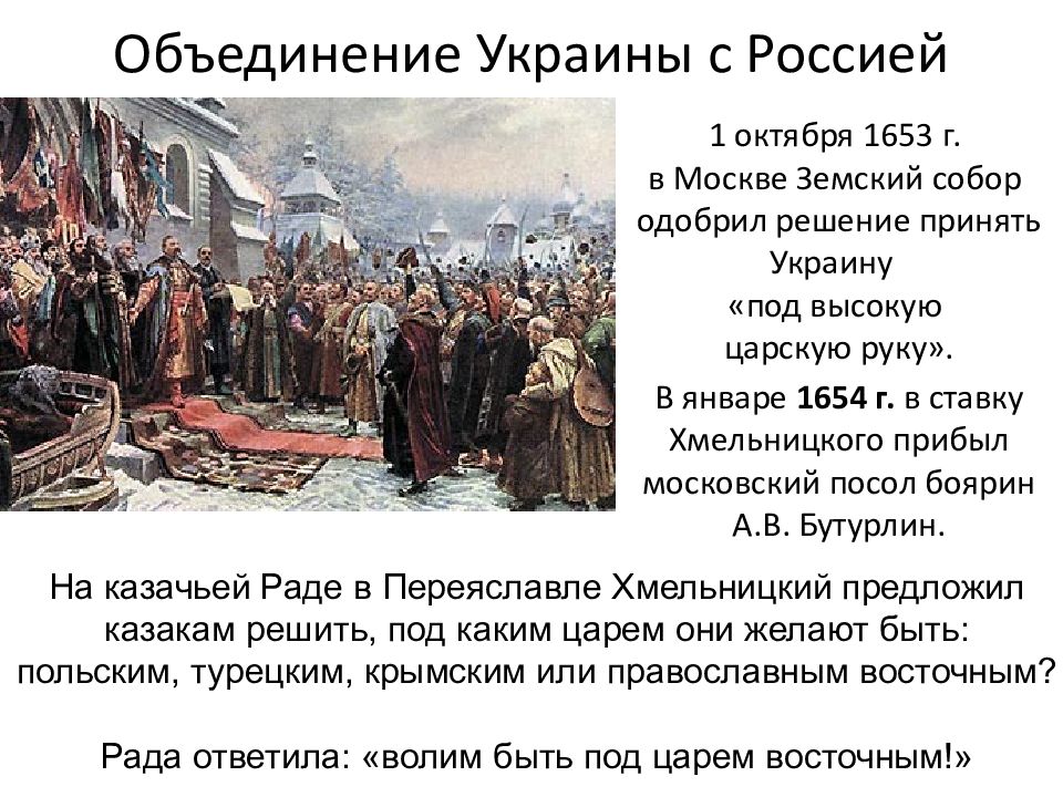 Присоединение россии в 17 веке. Переяславская рада 1654 Кившенко.