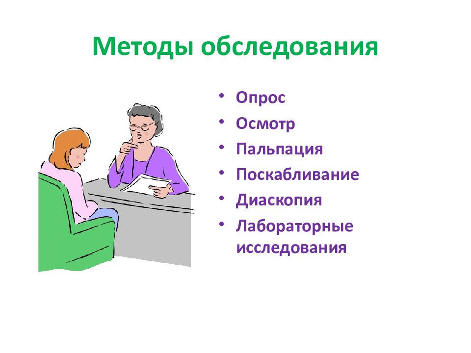 Осмотр опрос. Опрос осмотр. Методика проведения диаскопии. 2. Диаскопия, пальпация, поскабливание.