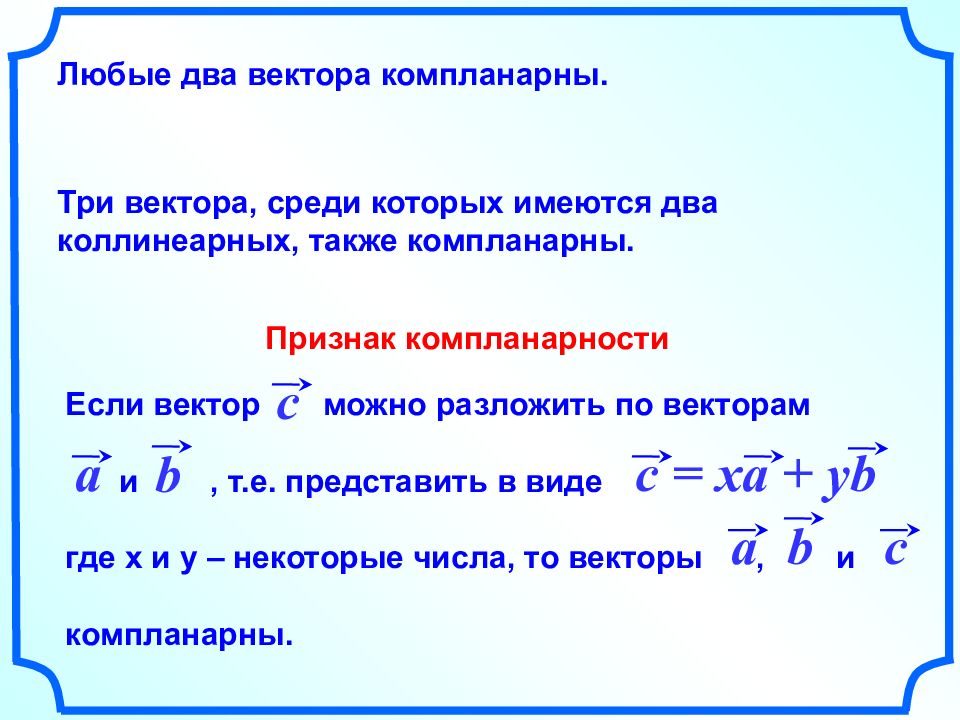 Презентация разложение вектора по трем некомпланарным векторам 10 класс атанасян