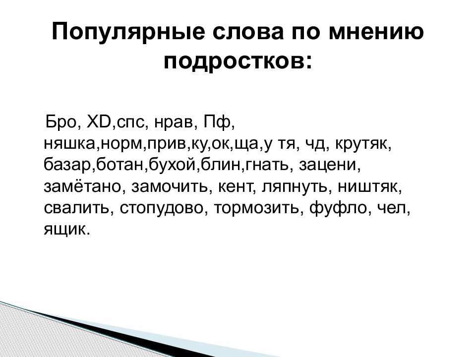 Влияние сленга на речевую культуру подростков проект