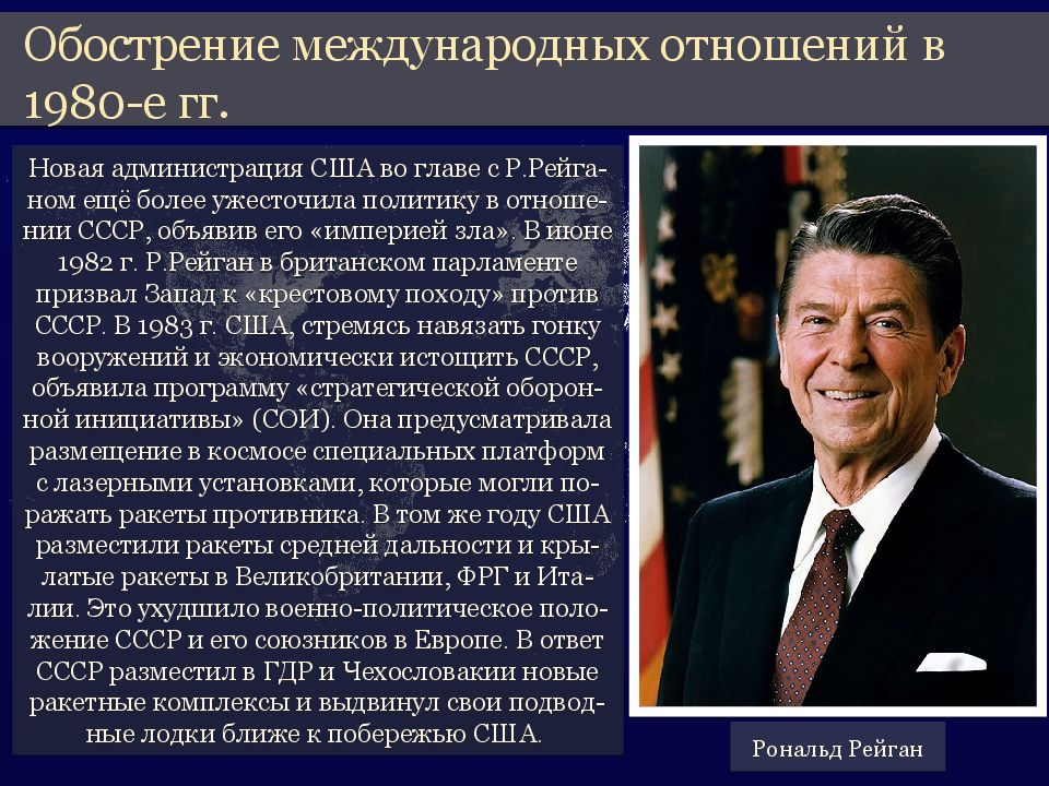 Рональд Рейган СССР Империя зла. Р Рейган политика. Обострение международных отношений. Обострение международных отношений в 1980-е.