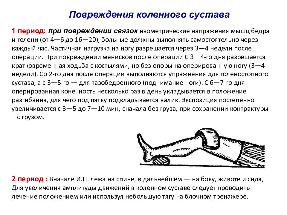 Специальные физические упражнения в травматологии. ЛФК при травме колена. Восстановление ПКС коленного сустава. Лечебная гимнастика при мениске коленного сустава.