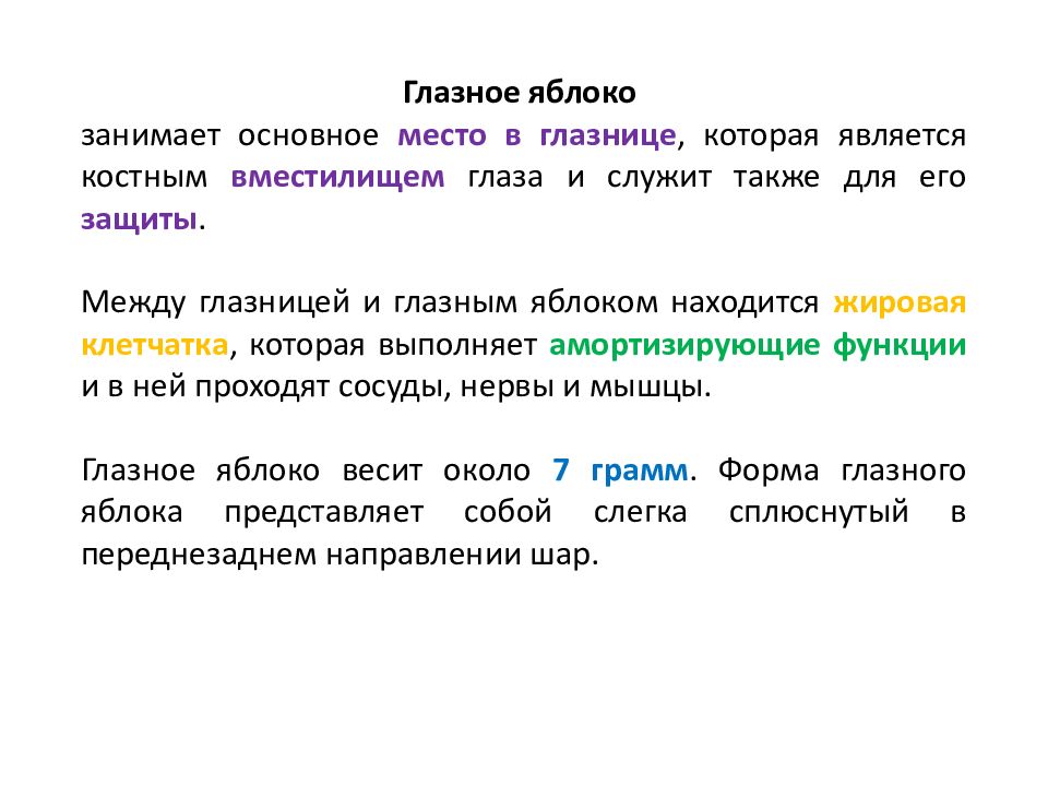 Основной занял. Костный вместилищем для глазного яблока является.