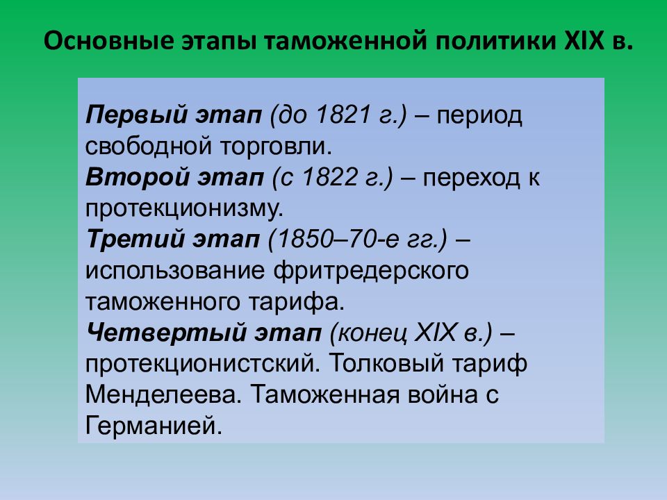 Этапы политики. Стадии протекционистской таможенной политики. Таможенная политика России в 19 веке. Этапы развития тамож политики. Таможенная политика в начале XX В.