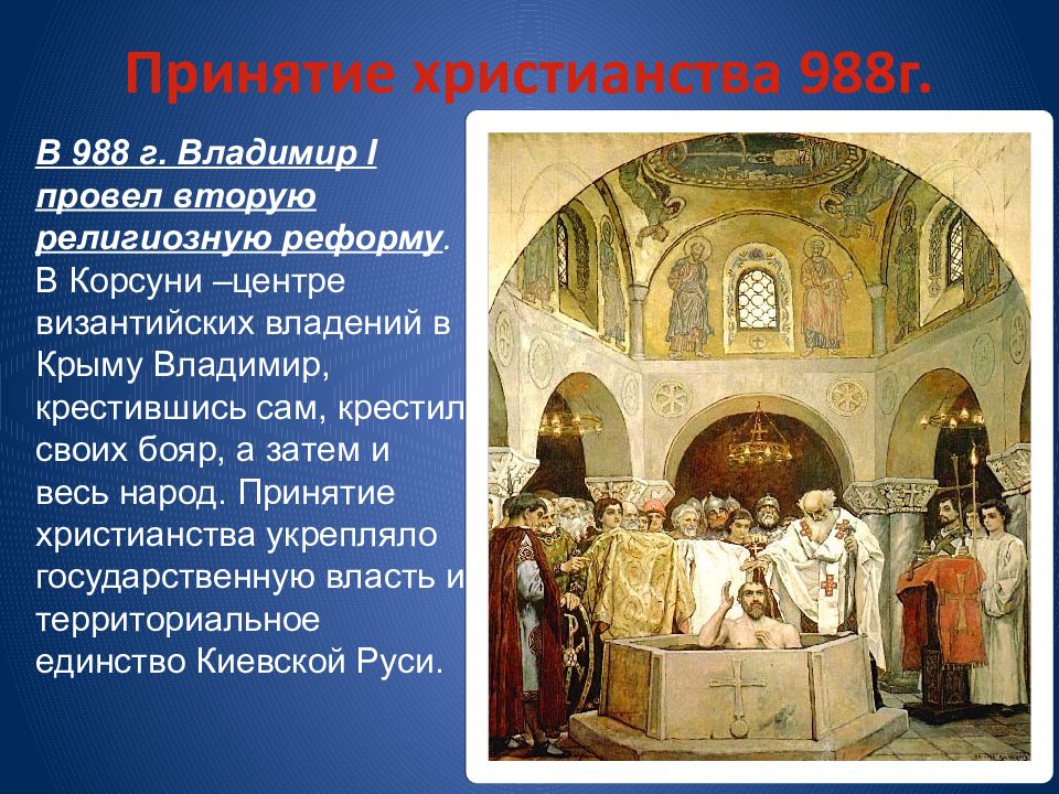 Христианство пример. Принятие христианства 988. Принятие христианства Владимиром.