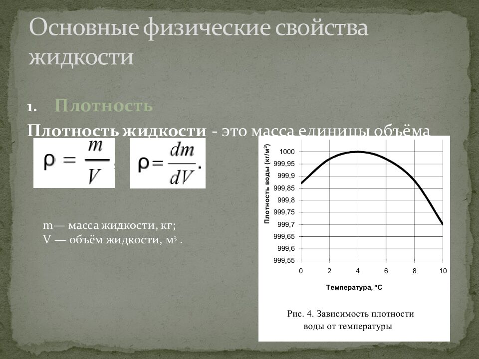 Основные физические свойства жидкости