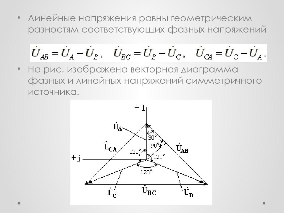 Линейные напряжения в трехфазной схеме звезда определяются как