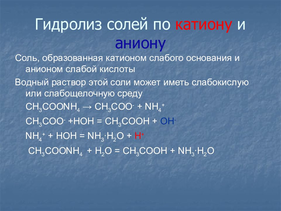 Образ солей. Гидролиз по катиону и аниону примеры. Гидролиз катион и анион. Гидролиз солей по катиону и аниону. Гидролиз соли.