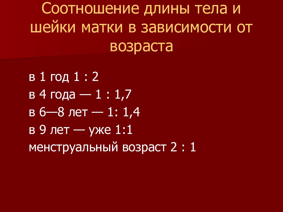 Матка по возрасту. Соотношение матки к шейке 1:1.