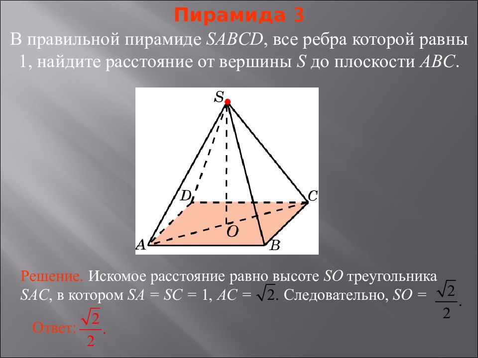 Расстояние от вершины до плоскости