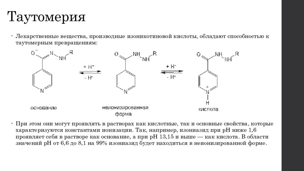 Химические свойства лекарственных веществ. Производные изоникотиновой кислоты. Нитрофенол таутомерные формы. Изомерия таутомерия. Таутомерия характерна для.