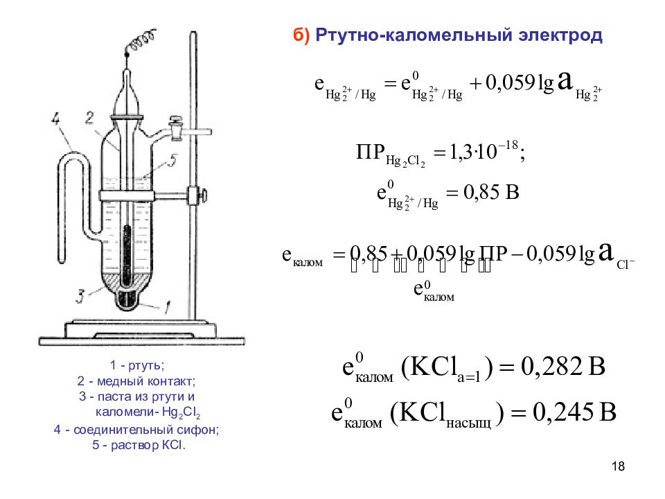 Раствор электрода. Схема ячейки водородного и каломельного электрода. Строение каломельного электрода. Ртутно каломельный электрод. Стандартный потенциал каломельного электрода.