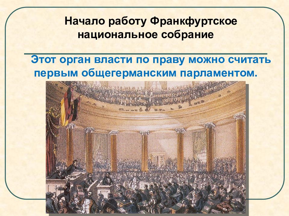 Первая половина 19 презентация. Национальное собрание Германии 1848. Этапы национального собрания в 1848 в Германии. Франкфуртское национальное собрание 1848. Германия в первой половине XIX века.