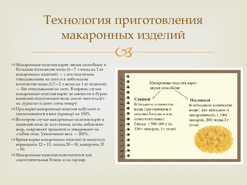 Технологическая карта макароны отварные