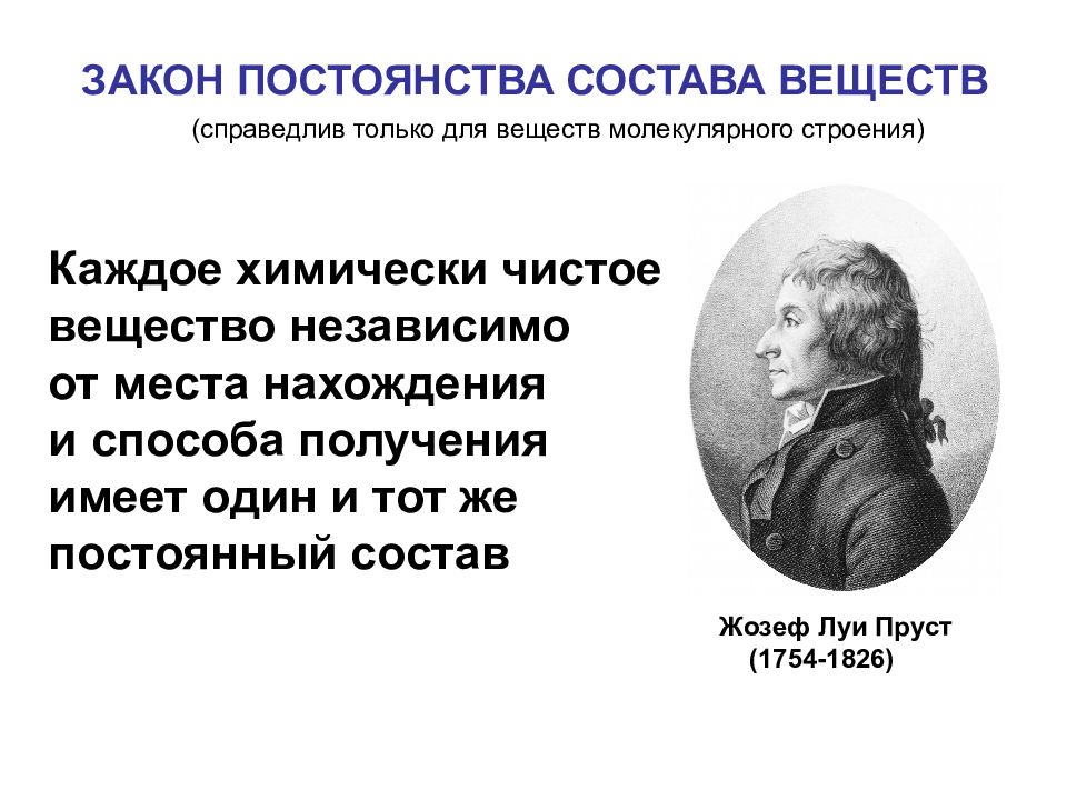 Постоянные вещества. Закон постоянства состава Пруст. Жозеф Пруст закон постоянства состава. Закон постоянства вещества химия. Ученый, открывший закон постоянства состава химического соединения.