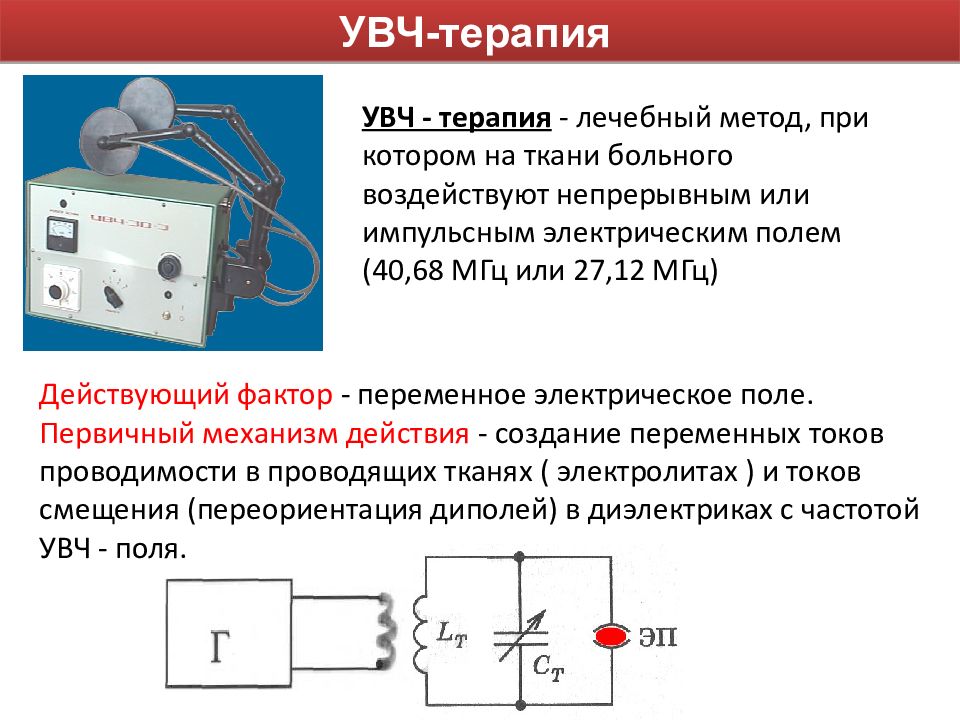 Терапевтический колебательный контур вводится в схему аппарата увч терапии в целях