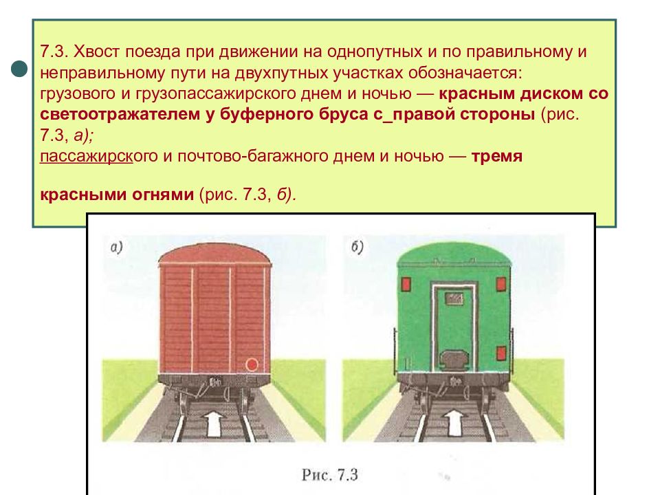 Сопоставьте обозначение хвоста грузового поезда на картинках с их значениями в случае разрыва