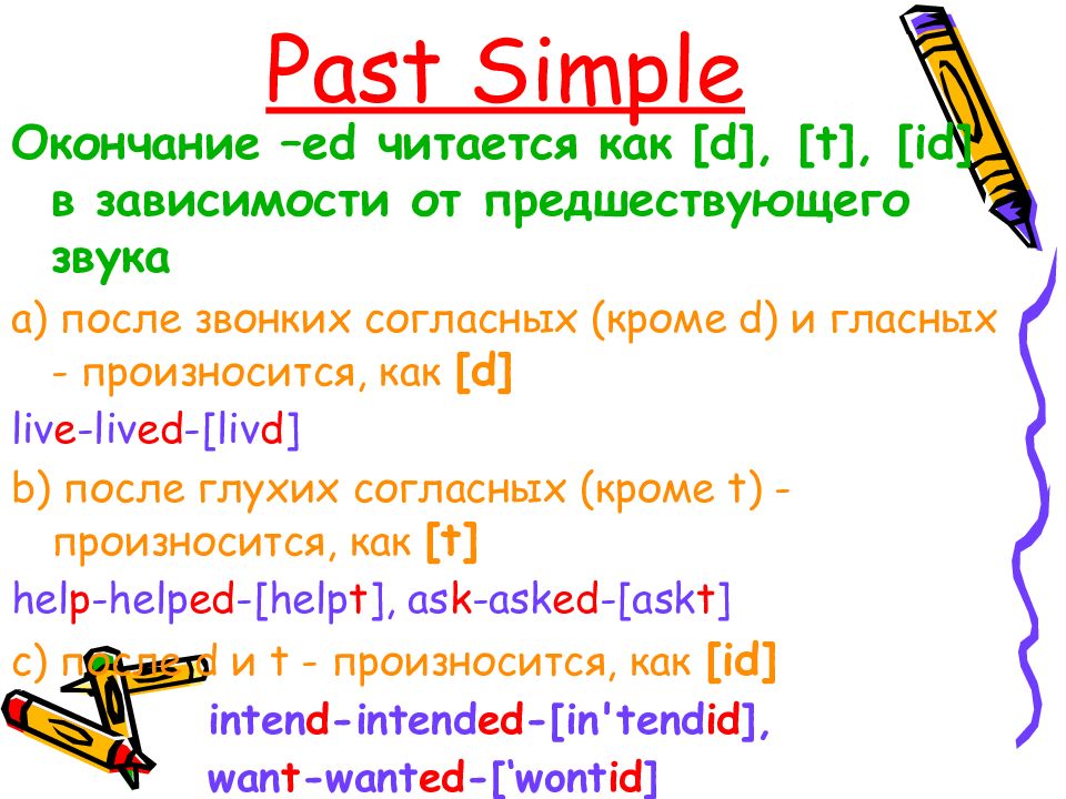 Образование предложений в past simple