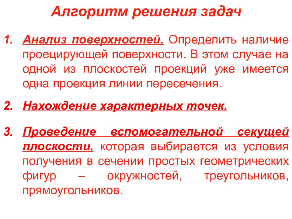 Поверхностный анализ. Алгоритм решения задач пересечения поверхностей. Аналитические поверхности. Анализ поверхности. «Нахождение характерных точек функции». Алгоритм.