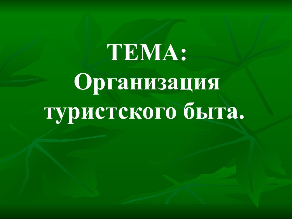 ТЕМА: Организация туристского быта.