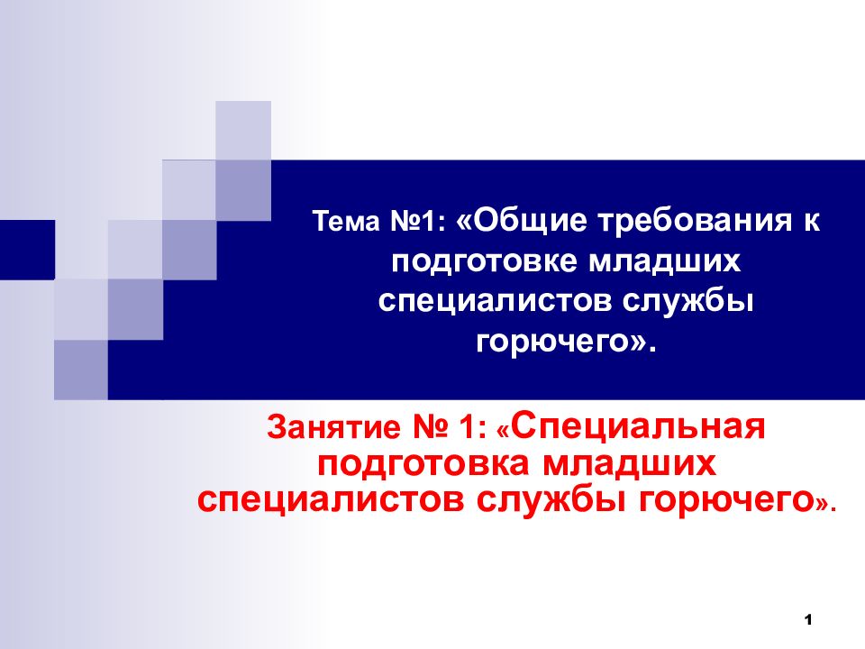 Тема №1: « Общие требования к подготовке младших специалистов службы горючего ».
