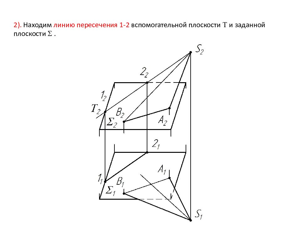 Найдите лини. Вспомогательная плоскость.