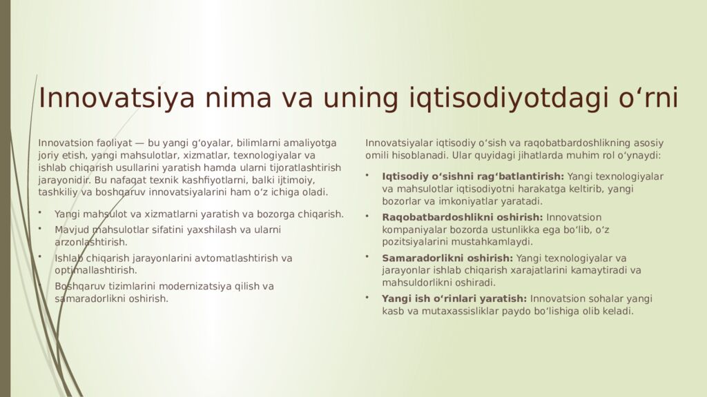 Innovatsiya va Texnologik Rivojlanish: O‘zbekistonning Kelajagi O‘zbekiston