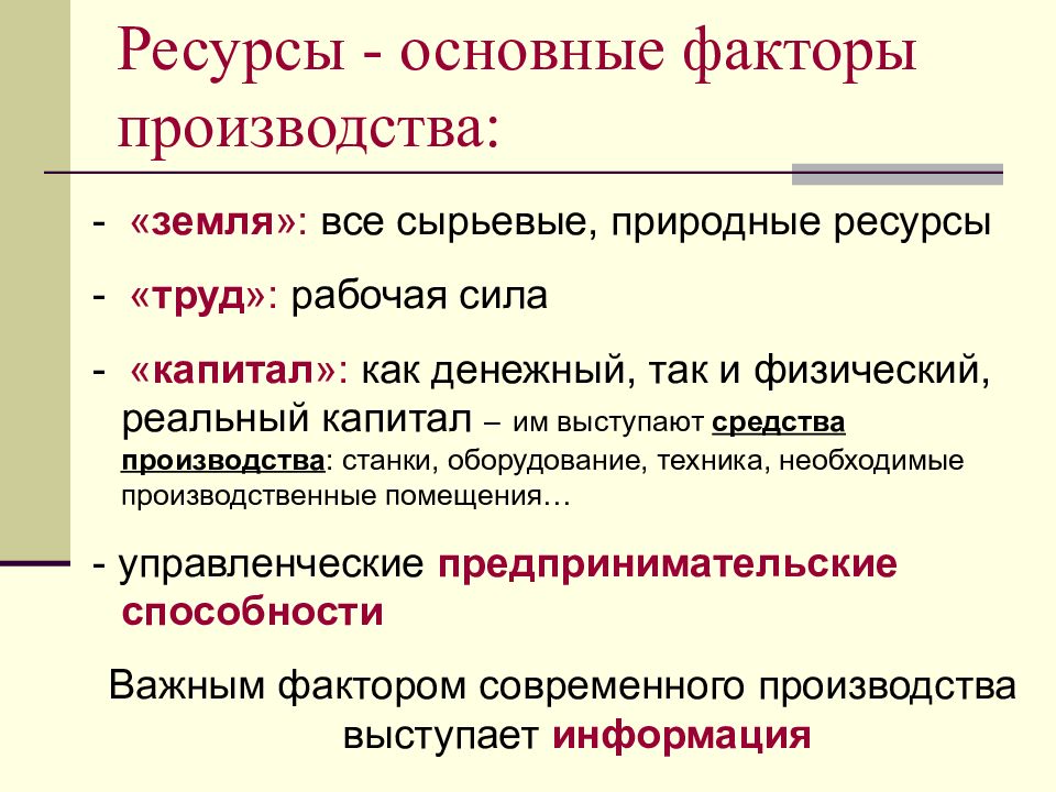 Капитал рабочая сила. Ресурсы производства и факторы производства. Основные факторы производства. Основные факторы ресурсы производства. Основные факторы производства земля.