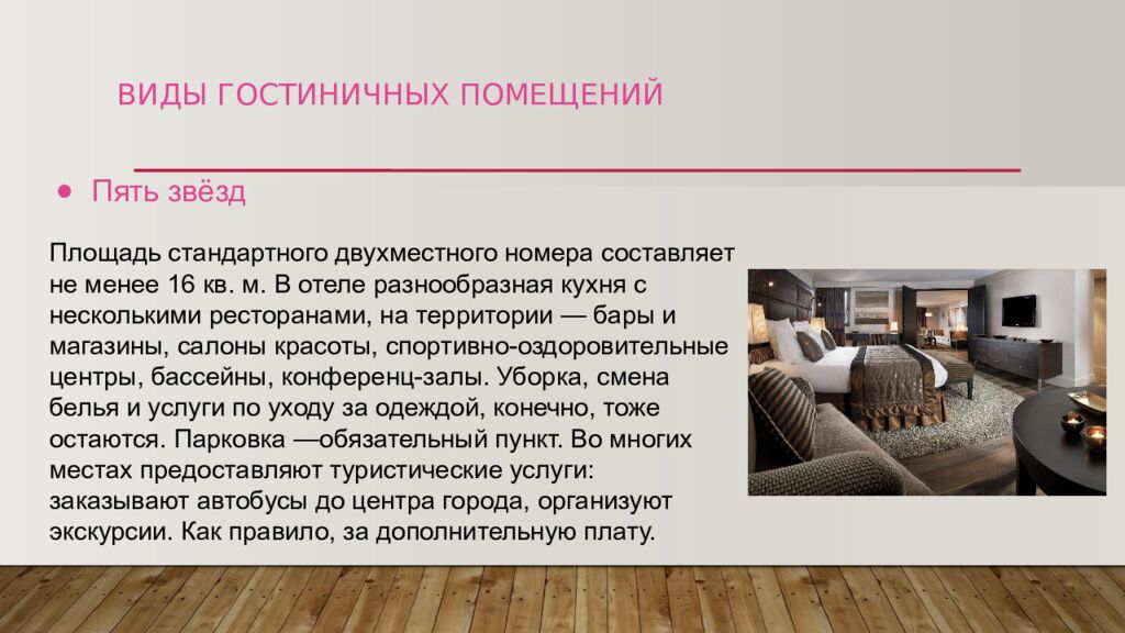 ВИДЫ ГОСТИНИЧНЫХ ПОМЕЩЕНИЙ