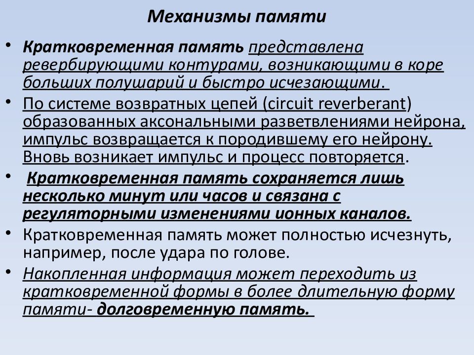 Механизмы памяти. Механизмы памяти в психологии. Физиологические механизмы памяти. Физиологические механизмы кратковременной памяти.