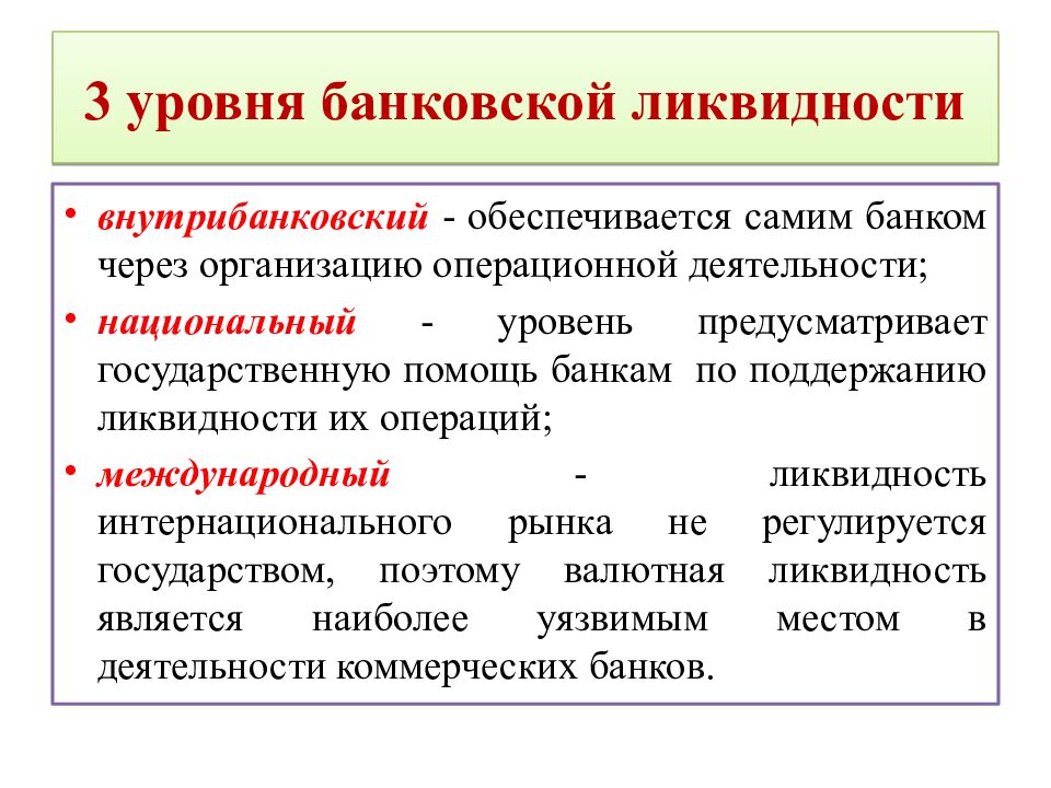 3 уровня банковской ликвидности