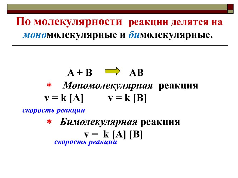 Укажите молекулярную реакцию. Мономолекулярные бимолекулярные. Скорость бимолекулярной реакции. Мономолекулярные реакции. Моно и бимолекулярные реакции.