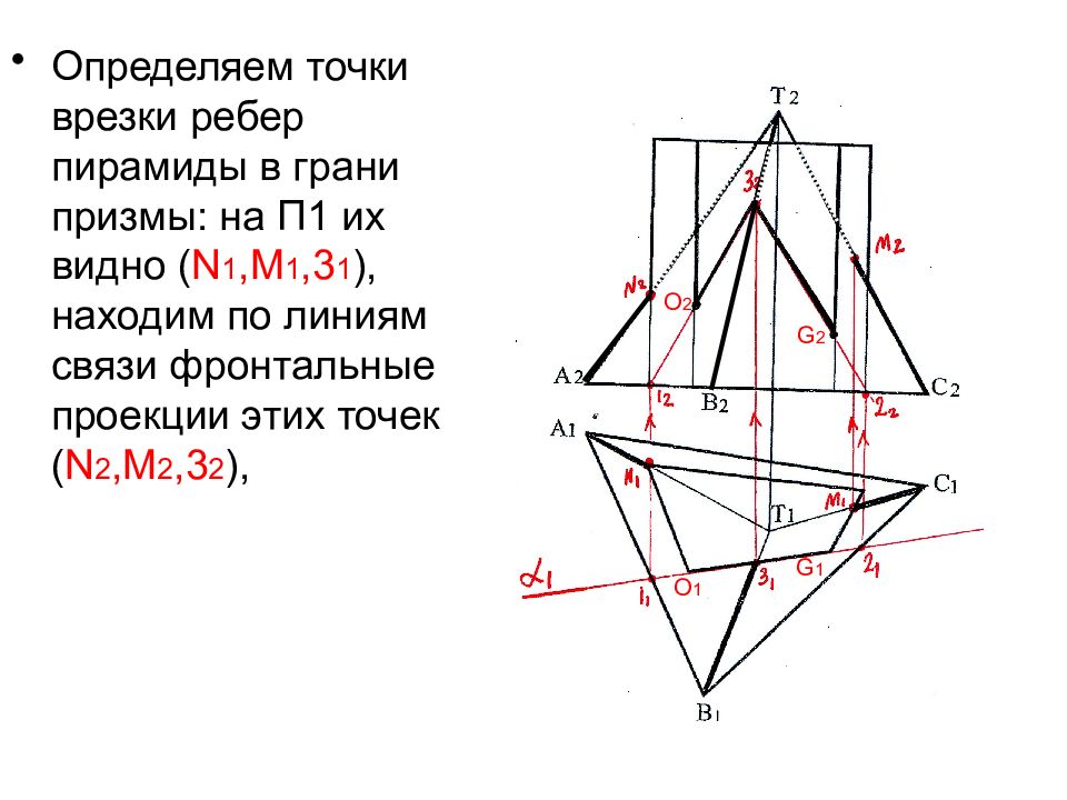 Точка врезки. Проекция ребра пирамиды. Нахождение точек на пирамиде. Видимыми на фронтальной проекции пирамиды будут точки и. Невидимыми на фронтальной проекции пирамиды будут точки.