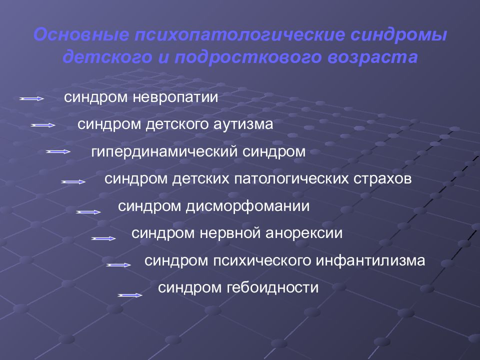 Синдромы в психологии. Основные психопатологические симптомы и синдромы. Синдромы с симптомами психопатологических расстройств. Синдромы детского возраста. Психопатологические синдромы детского возраста.