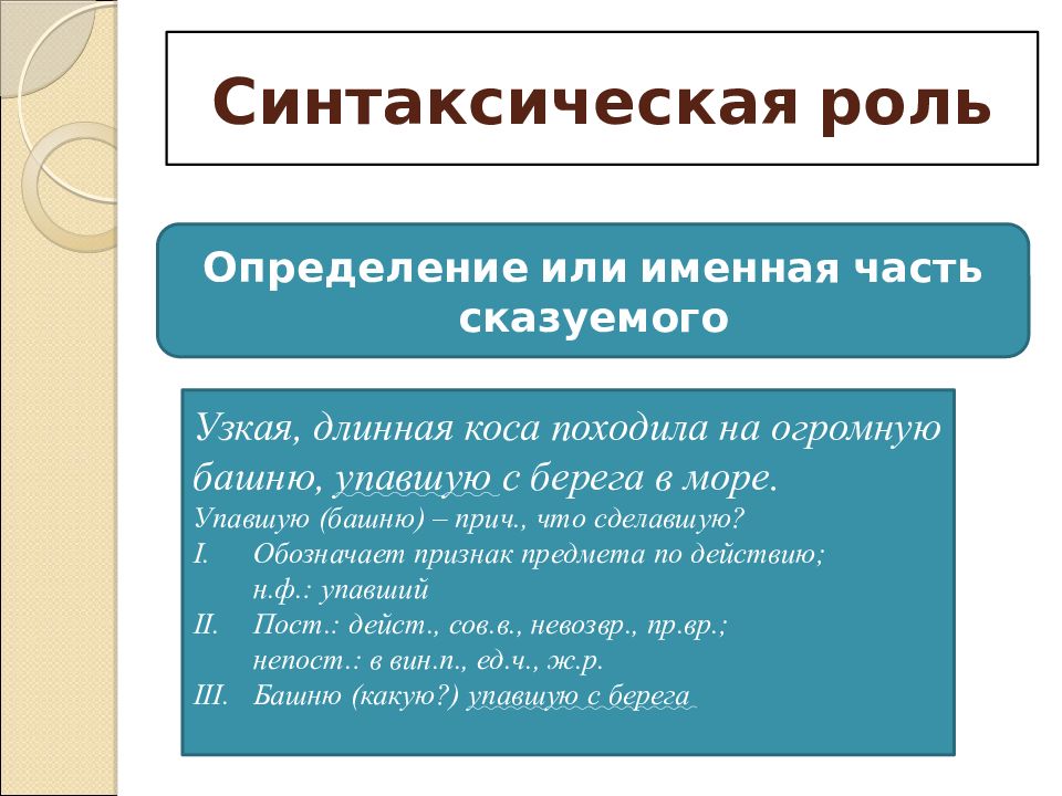 Синтаксическая роль в предложении. Синтаксическая роль. Синтаксическая роль причастия. Определение синтаксическая роль.