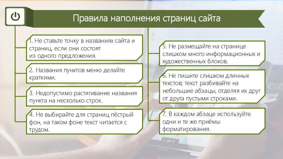 Правила страницы. Рекомендации при наполнении страниц сайта. При наполнении страниц сайта информационными материалами. Правило сайта.